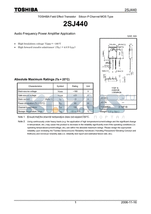 2SJ440 datasheet - Audio Frequency Power Amplifier Application
