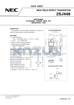2SJ448 datasheet - SWITCHING P-CHANNEL POWER MOS FET INDUSTRIAL USE