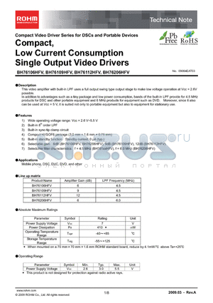BH76206HFV datasheet - Compact, Low Current Consumption Single Output Video Drivers
