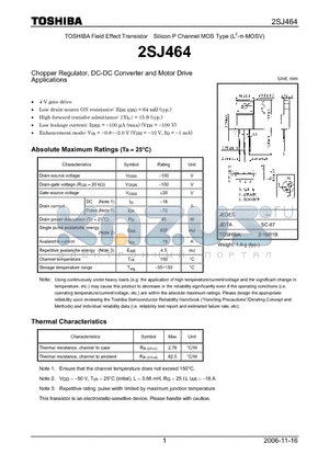 2SJ464 datasheet - Chopper Regulator, DC-DC Converter and Motor Drive Applications