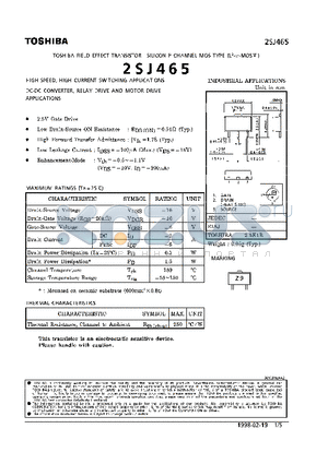 2SJ465 datasheet - P CHANNEL MOS TYPE (HIGH SPEED,  HIGH CURRENT SWITCHING, DC-DC CONVERTER, RELAY DRIVE AND MOTOR DRIVE APPLICATIOS)