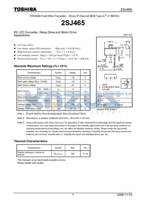 2SJ465 datasheet - DC−DC Converter, Relay Drive and Motor Drive Applications