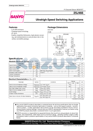2SJ466 datasheet - Ultrahigh-Speed Switching Applications