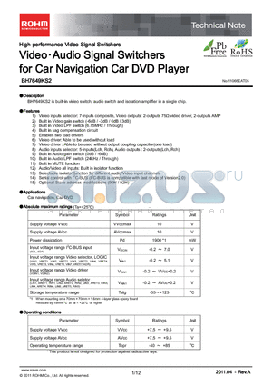 BH7649KS2 datasheet - VideoAudio Signal Switchers for Car Navigation Car DVD Player