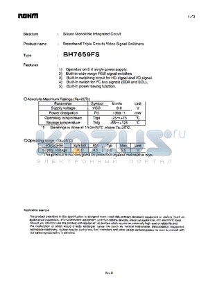 BH7659FS datasheet - Broadband Triple Circuits Video Signal Switchers