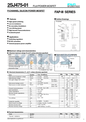 2SJ475-01 datasheet - P-CHANNEL SILICON POWER MOSFET