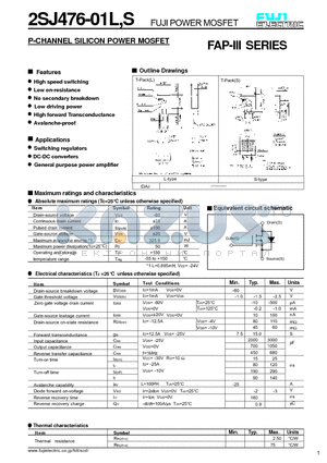 2SJ476-01L datasheet - P-CHANNEL SILICON POWER MOSFET