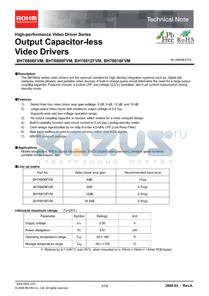 BH76806FVM datasheet - Output Capacitor-less Video Drivers