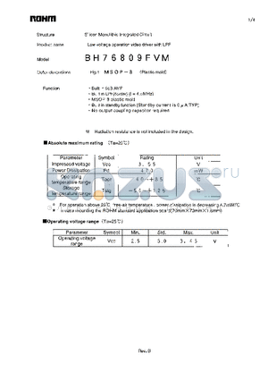 BH76809FVM datasheet - Low voltage operation video driver with LPF