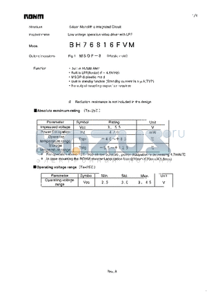 BH76816FVM datasheet - Low voltage operation video driver with LPF