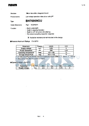 BH76909GU datasheet - Low voltage operation video driver with LPF