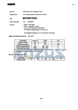 BH76912GU datasheet - Low voltage operation video driver with LPF