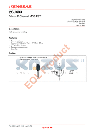 2SJ483TZ-E datasheet - Silicon P Channel MOS FET