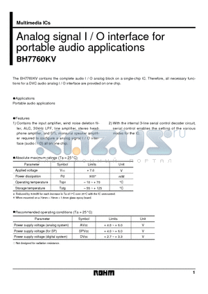 BH7760KV datasheet - Analog signal I / O interface for portable audio applications