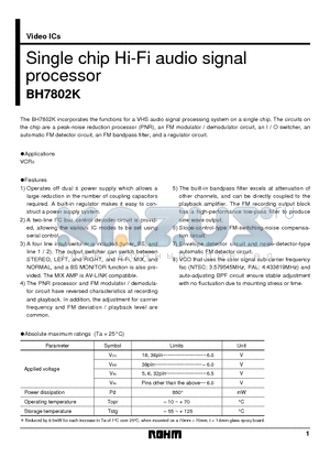 BH7802K datasheet - Single chip Hi-Fi audio signal processor