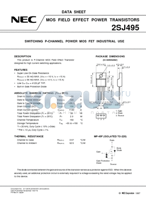 2SJ495 datasheet - SWITCHING P-CHANNEL POWER MOS FET INDUSTRIAL USE
