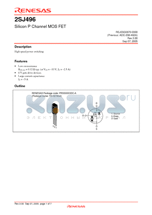 2SJ496TZ-E datasheet - Silicon P Channel MOS FET