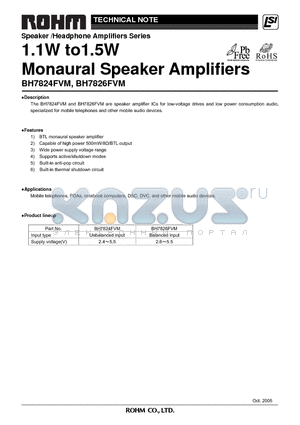 BH7824FVM_05 datasheet - 1.1W to1.5W Monaural Speaker Amplifiers