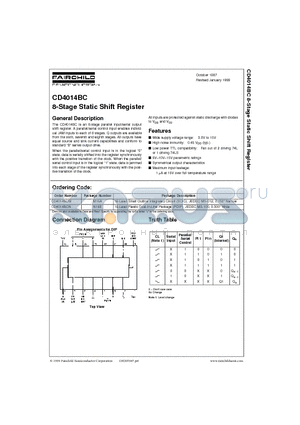 CD4014BCM datasheet - 8-Stage Static Shift Register