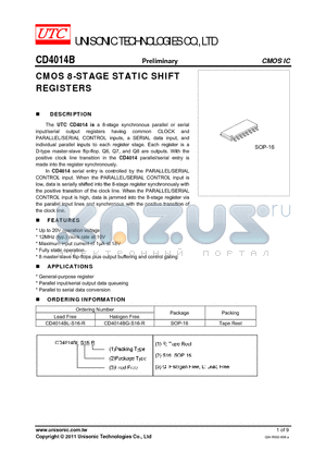 CD4014BG-S16-R datasheet - CMOS 8-STAGE STATIC SHIFT REGISTERS