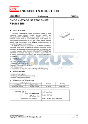 CD4014BL-S16-R datasheet - CMOS 8-STAGE STATIC SHIFT REGISTERS