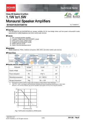 BH7826FVM-TR datasheet - 1.1W to1.5W Monaural Speaker Amplifiers