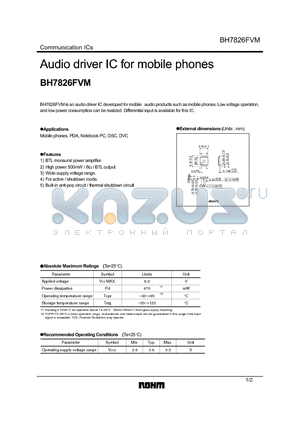 BH7826FVM datasheet - Audio driver IC for mobile phones