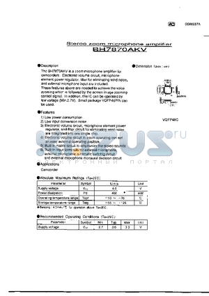 BH7870AKV datasheet - STEREO ZOOM MICROPHONE AMPLIFIER