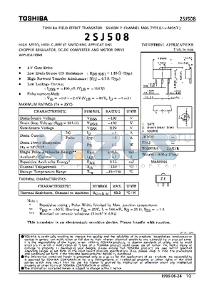 2SJ508 datasheet - P CHANNEL MOS TYPE (HIGH SPEED, HIGH CURRENT SWITCHING, CHOPPER REGULATOR, DC-DC CONVERTER AND MOTOR DRIVE APPLICATIONS)