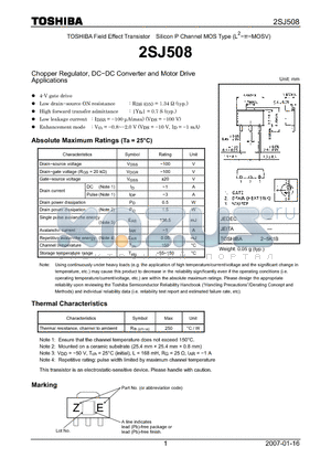 2SJ508 datasheet - Chopper Regulator, DC−DC Converter and Motor Drive Applications