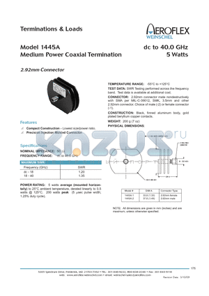 1445A-2 datasheet - Medium Power Coaxial Termination