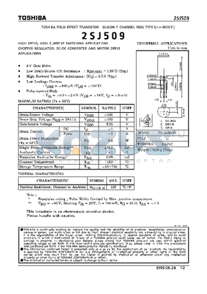 2SJ509 datasheet - P CHANNEL MOS TYPE (HIGH SPEED, HIGH  CURRENT SWITCHING, CHOPPER REGULATOR, DC-DC CONERTOR AND MOTOR DRIVE APPLICATIONS)