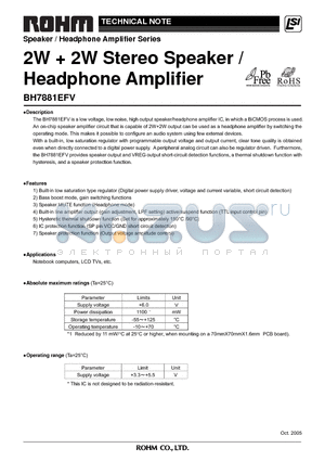 BH7881EFV_05 datasheet - 2W  2W Stereo Speaker / Headphone Amplifier