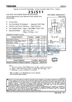 2SJ511 datasheet - P CHANNEL MOS TYPE (HIGH SPEED, HIGH CURRENT SWITCHING, CHOPPER REGULATOR, DC-DC CONVERTER AND MOTOR DRIVE APPLICATIONS)