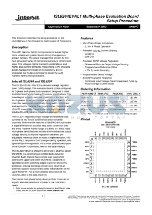 AN1077 datasheet - ISL6244EVAL1 Multi-phase Evaluation Board Setup Procedure