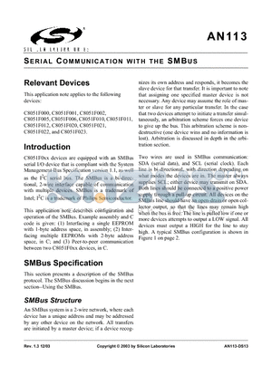AN113 datasheet - SERIAL COMMUNICATION WITH THE SMBUS