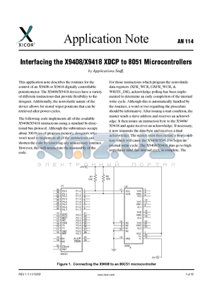 AN114 datasheet - Interfacing the X9408/X9418 XDCP to 8051 Microcontrollers