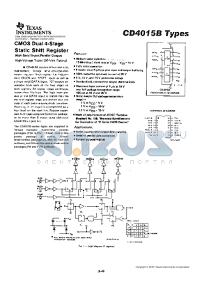 CD4015BF3A datasheet - CMOS Dual 4-Stage Static Shift Register