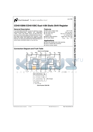 CD4015BM datasheet - Dual 4-Bit Static Shift Register