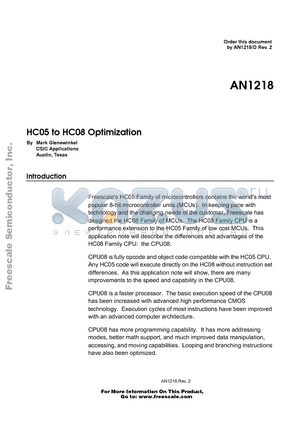 AN1218 datasheet - HC05 to HC08 Optimization