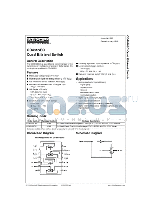 CD4016 datasheet - Quad Bilateral Switch