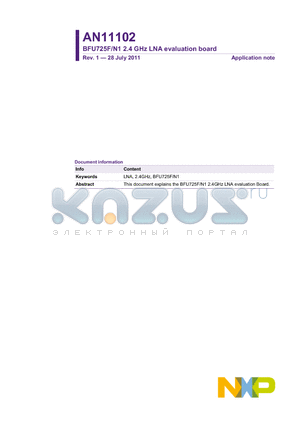 AN11102 datasheet - BFU725F/N1 2.4 GHz LNA evaluation board