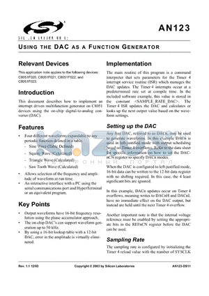 AN123 datasheet - USING THE DAC AS A FUNCTION GENERATOR