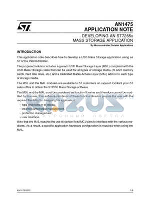 AN1475 datasheet - DEVELOPING AN ST7265xMASS STORAGE APPLICATION