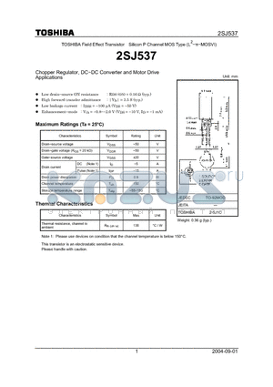 2SJ537 datasheet - Chopper Regulator, DC−DC Converter and Motor Drive Applications