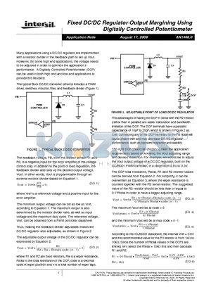 AN1488.0 datasheet - Fixed DC/DC Regulator Output Margining Using Digitally Controlled Potentiometer