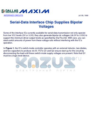 AN158 datasheet - Serial-Data Interface Chip Supplies Bipolar Voltages