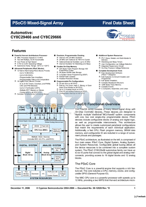 CY8C29466-12PVXET datasheet - PSoC^ Mixed-Signal Array