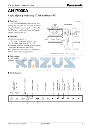 AN17000A datasheet - Audio signal processing IC for notebook PC