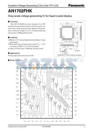 AN1702FHK datasheet - Gray-scale voltage generating IC for liquid crystal display